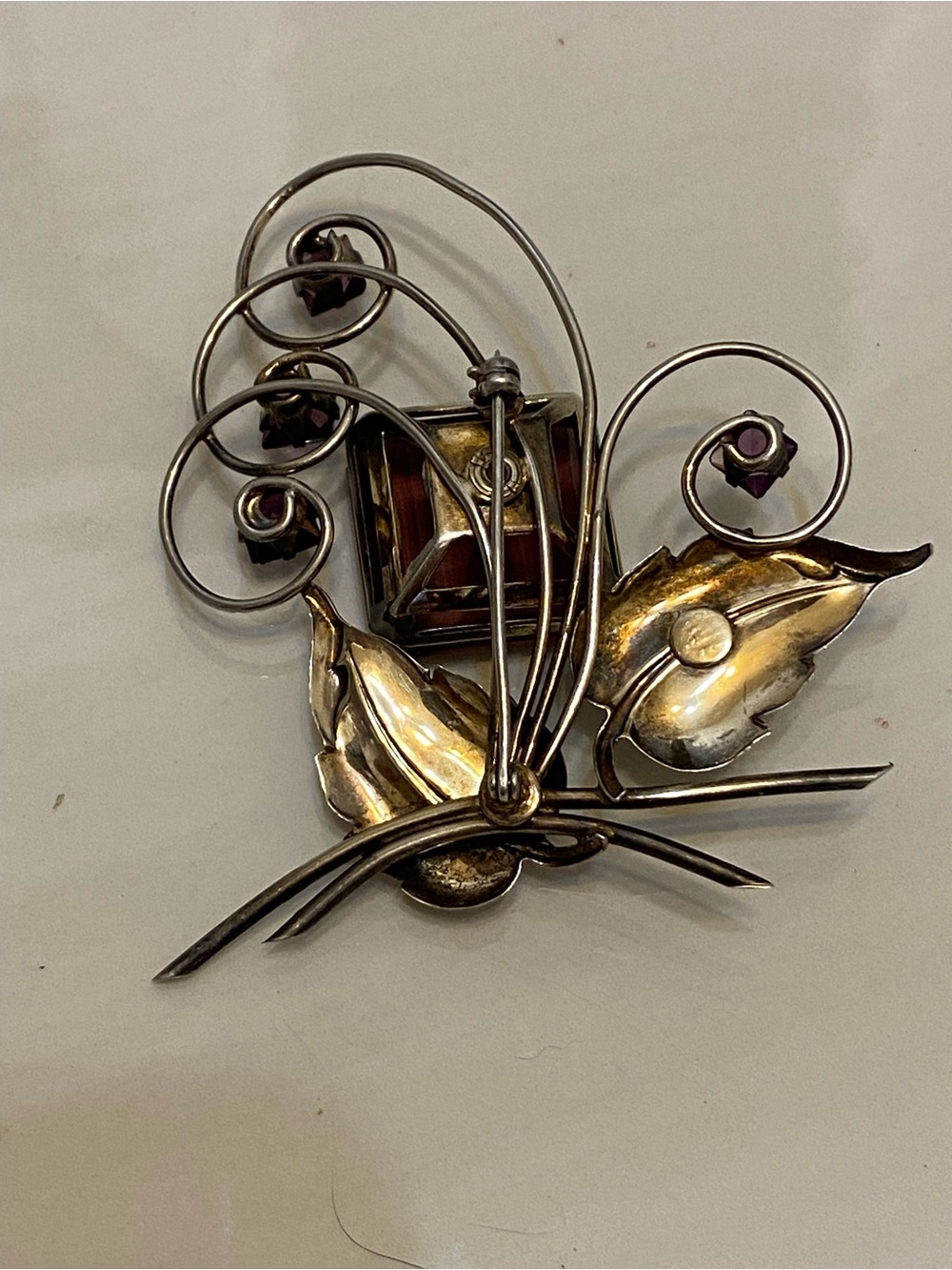 Vintage Sterling Silver Harry Iskin Purple Glass Brooch - Picture 4 of 12